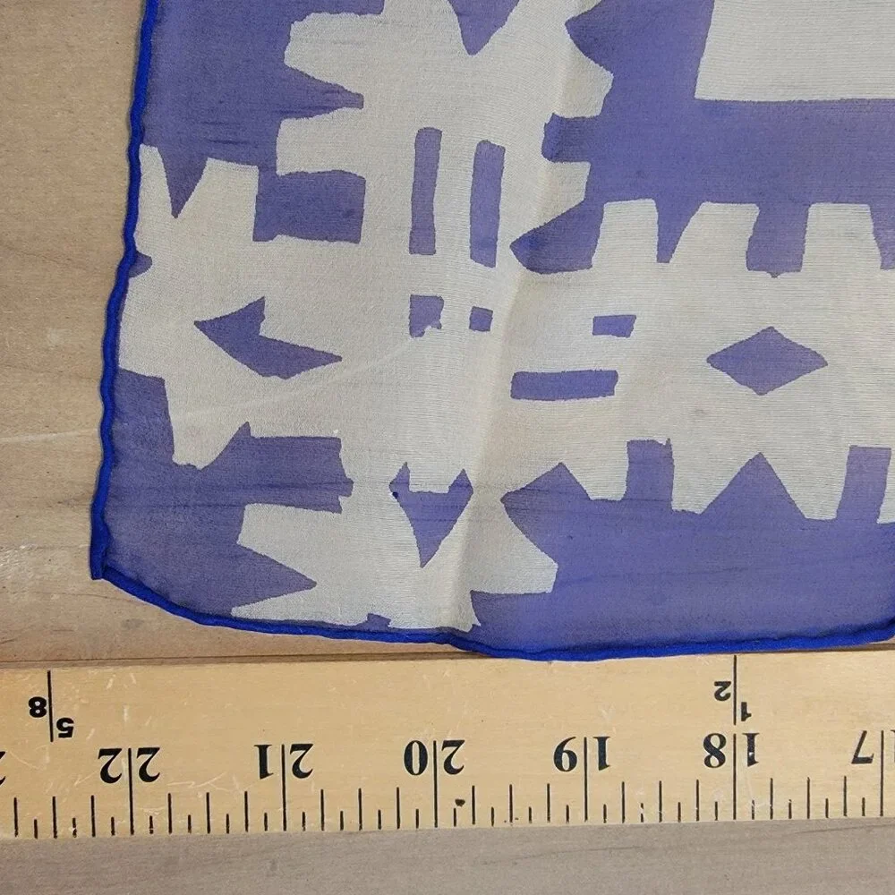 Vintage Louis Feraud Silk Scarf Blue White Geometric Print 22